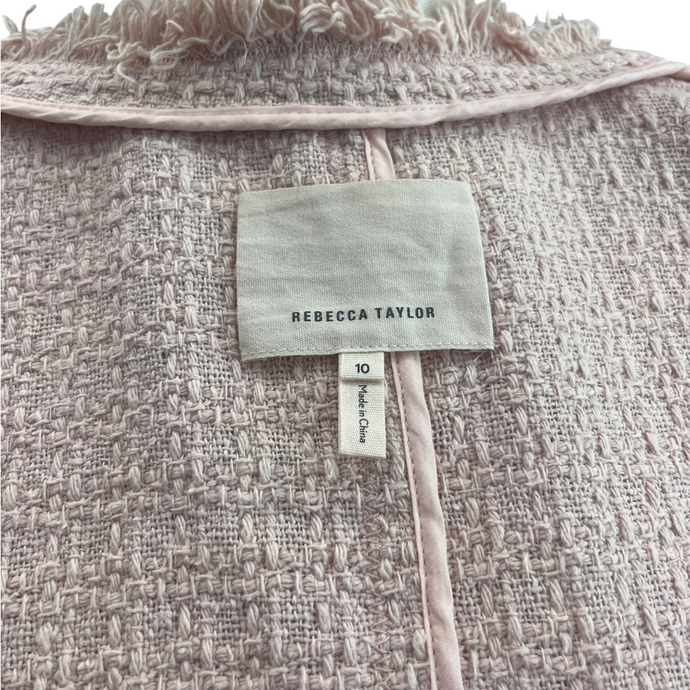Rebecca Taylor Pink Bouclé Tweed Peplum Blazer Fringe Jacket Women’s 10 - Picture 12 of 13